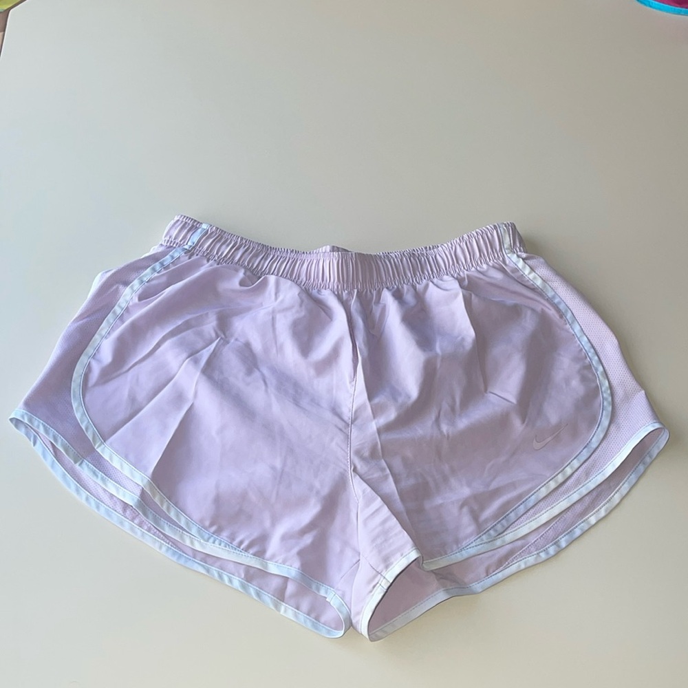 Nike Dri-Fit Tempo Running Shorts in Pastel Purple with Blue & White Trim